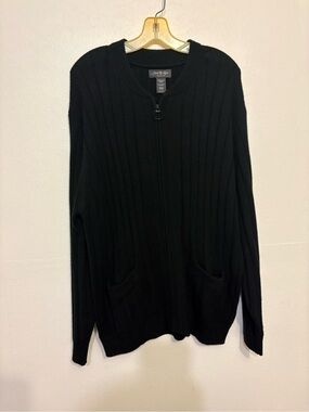 David Taylor Black Ribbed Zip-Up Men's Sweater